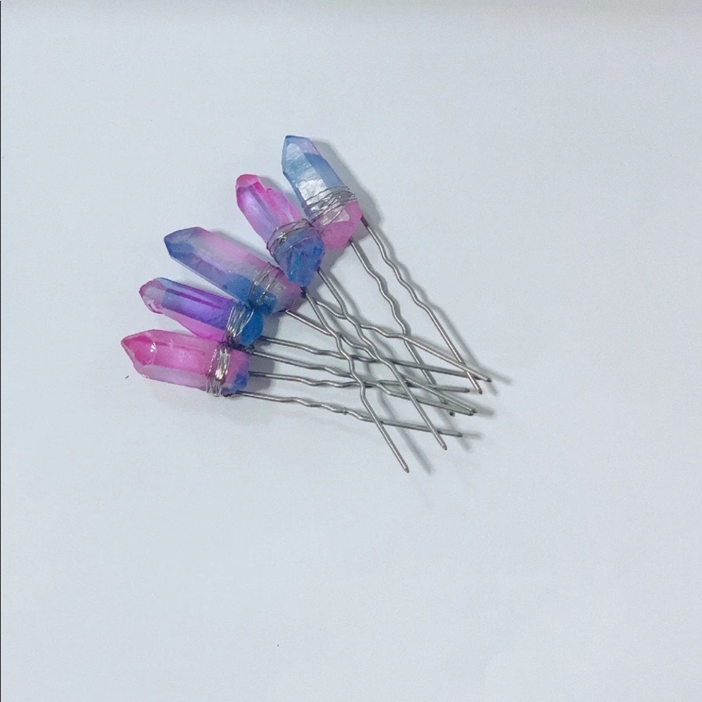 Cotton candy Pink and Blue Crystal Hairpins